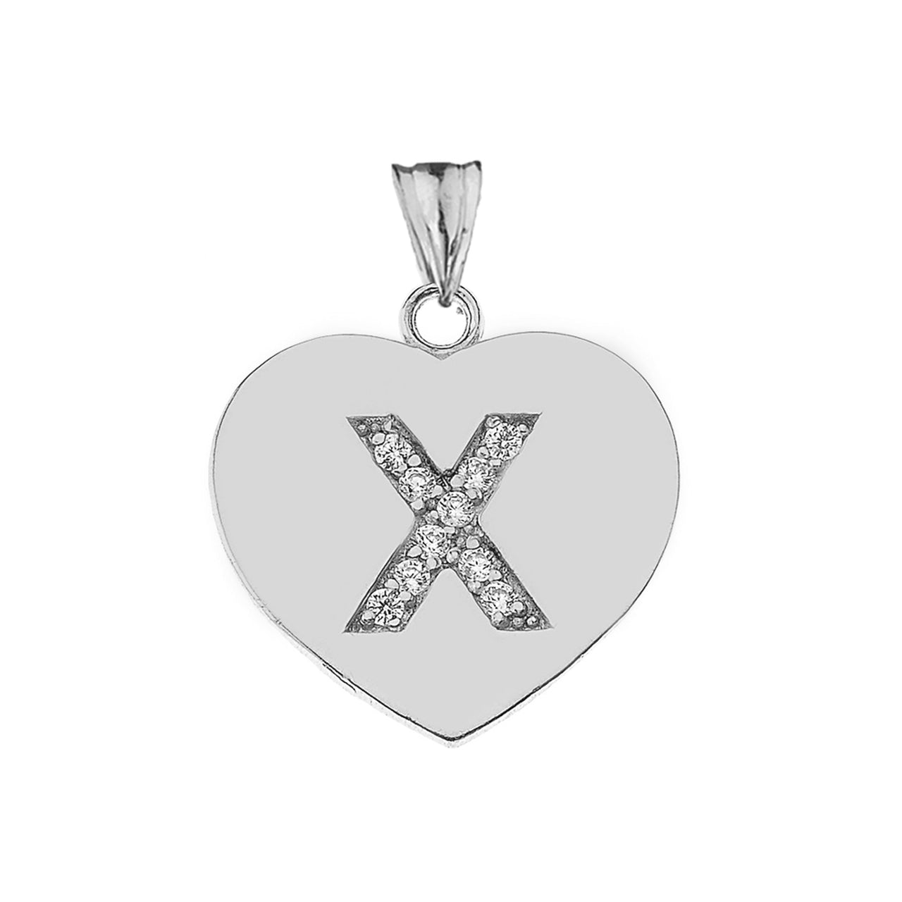 A-Z Heart Diamond Initial Pendant Necklace in Sterling Silver, view 48