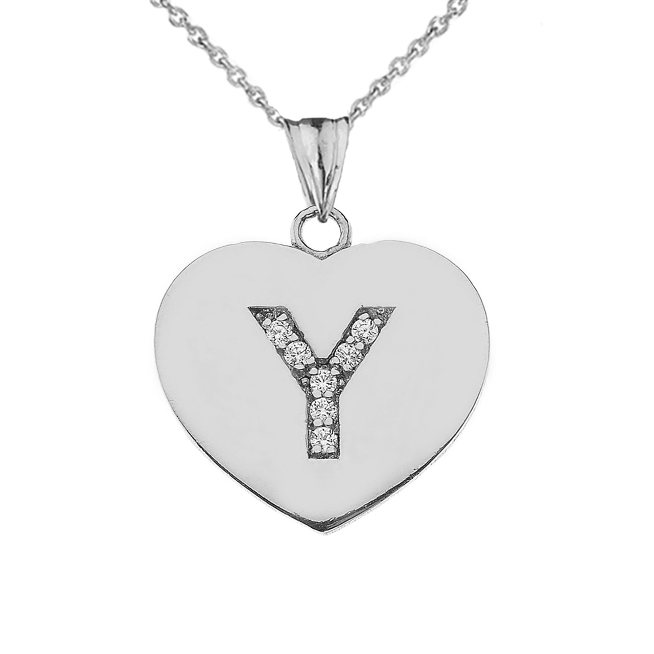 A-Z Heart Diamond Initial Pendant Necklace in Sterling Silver, view 49