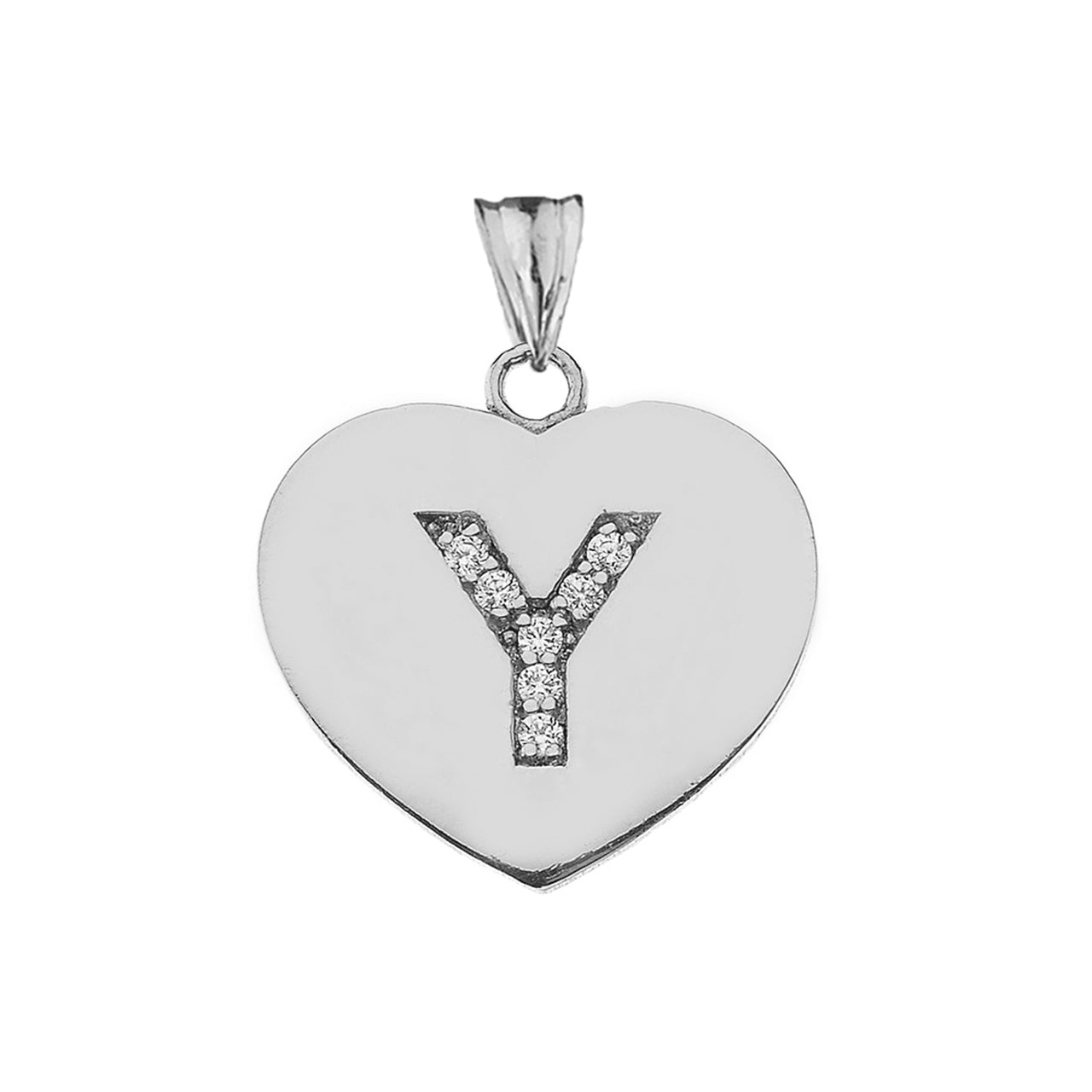A-Z Heart Diamond Initial Pendant Necklace in Sterling Silver, view 50