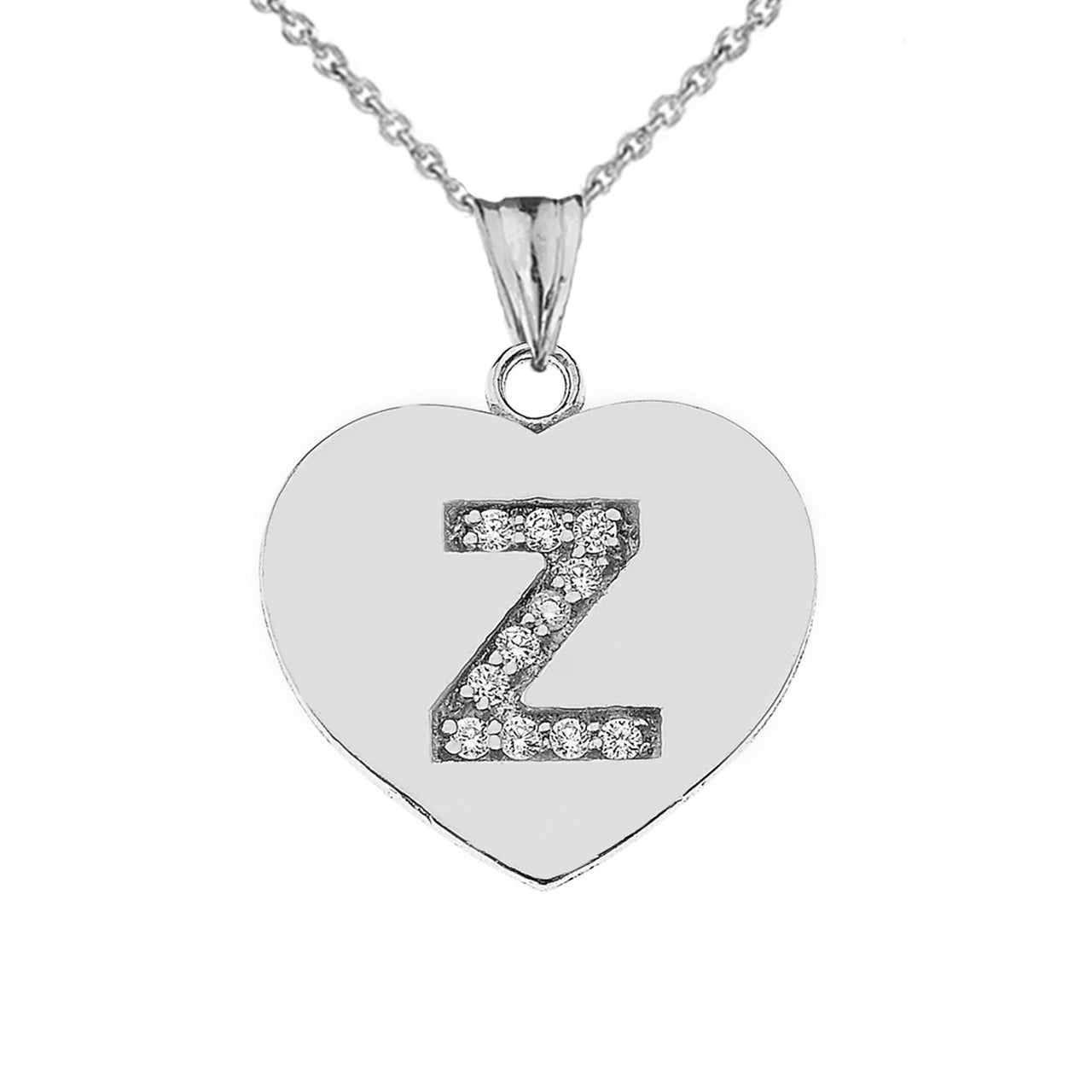 A-Z Heart Diamond Initial Pendant Necklace in Sterling Silver, view 51