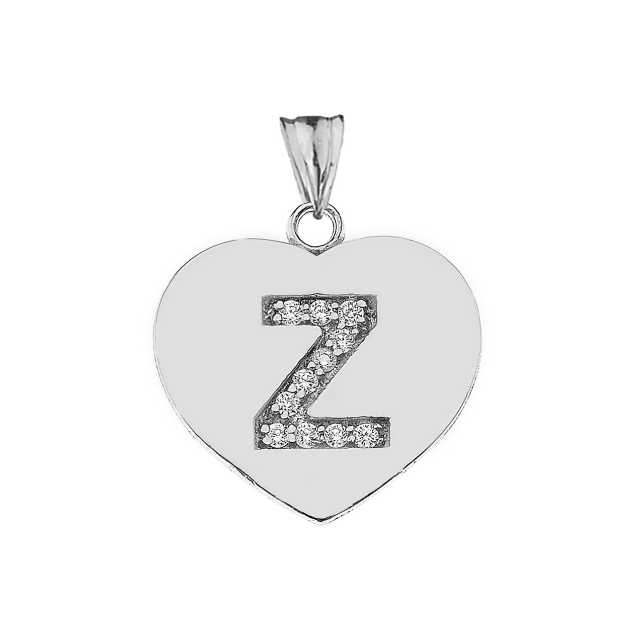 A-Z Heart Diamond Initial Pendant Necklace in Sterling Silver, view 52