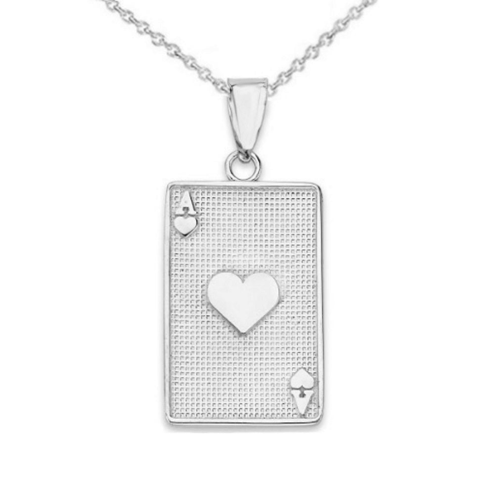 Ace of Hearts Card Pendant Necklace in Sterling Silver