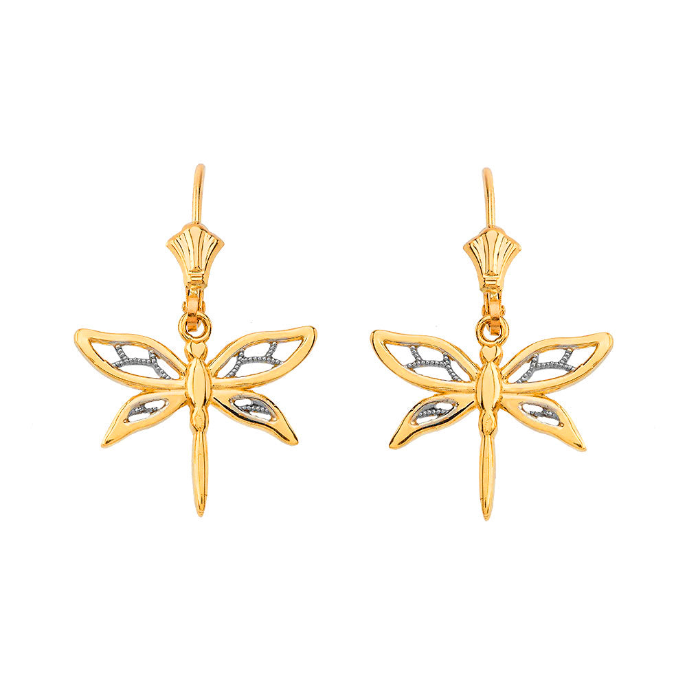 Adorable Dragonfly Two-Tone Leverback Earrings