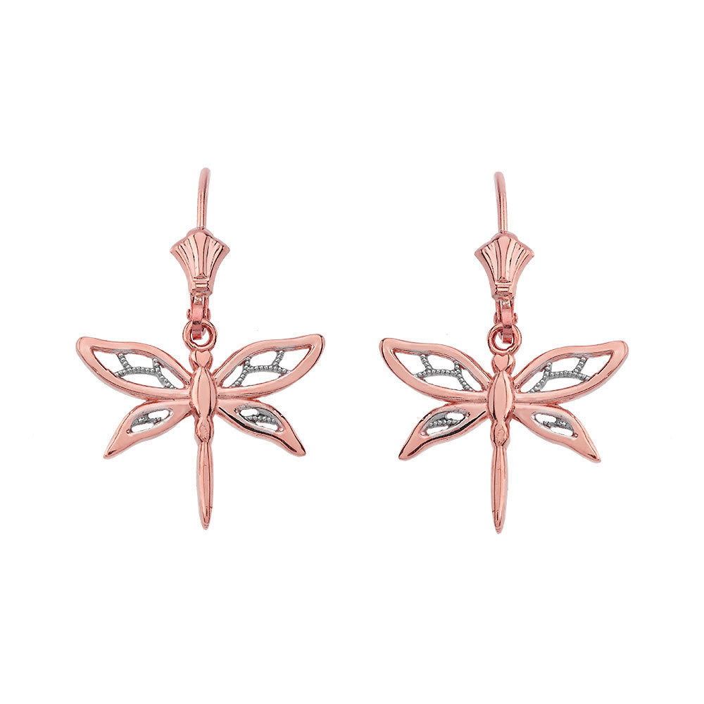 Adorable Dragonfly Two-Tone Leverback Earrings, view 2