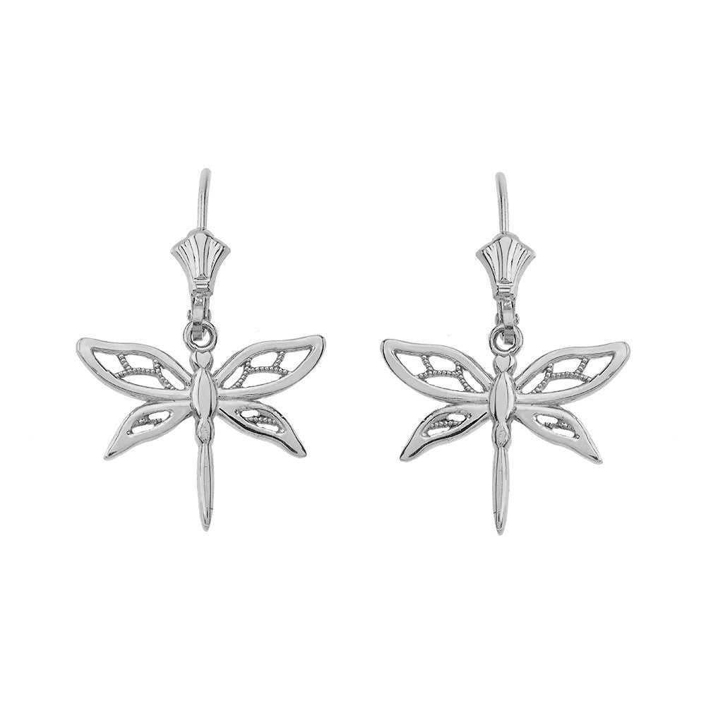 Adorable Dragonfly Two-Tone Leverback Earrings, view 3