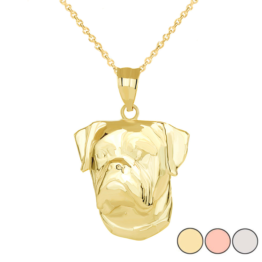 American Bulldog Head Pendant Necklace in Gold
