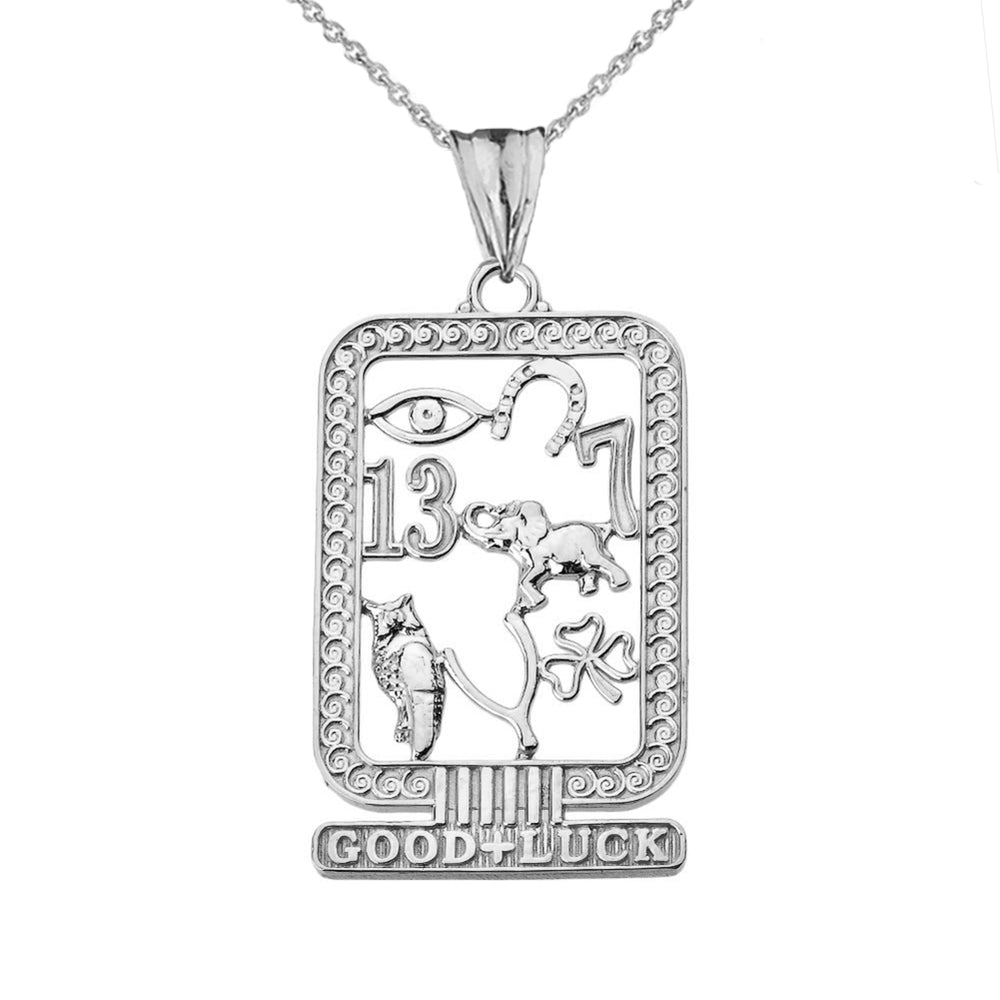 Ancient Egyptian Good Luck Cartouche Pendant Necklace in Sterling Silver