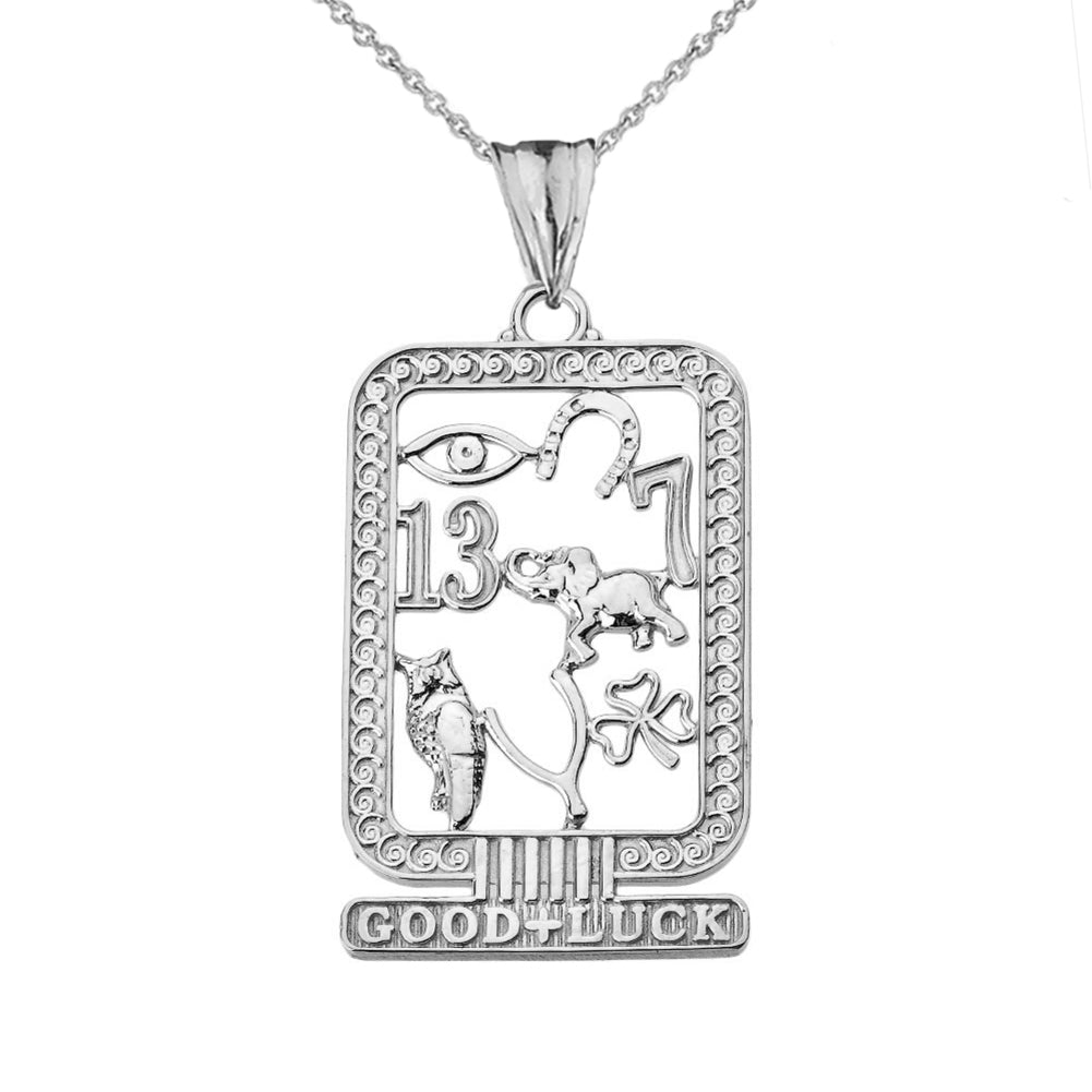 Ancient Egyptian Good Luck Cartouche Pendant Necklace in Sterling Silver