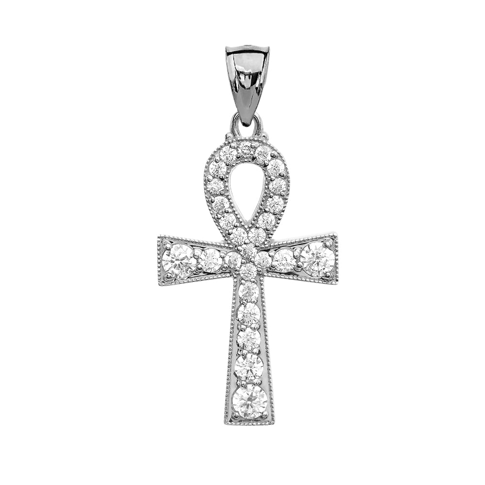 Ankh Cross Cubic Zirconia Sterling Silver Pendant Necklace, view 2