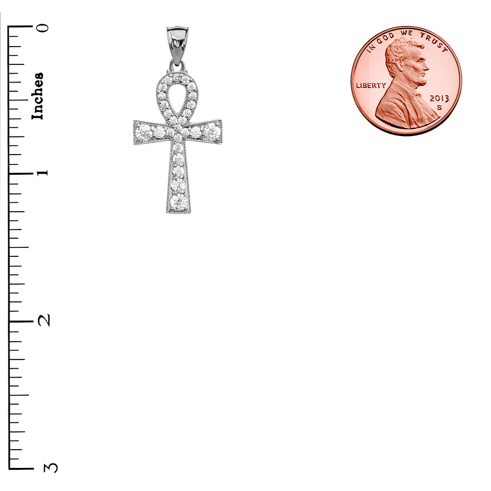 Ankh Cross Cubic Zirconia Sterling Silver Pendant Necklace, view 3