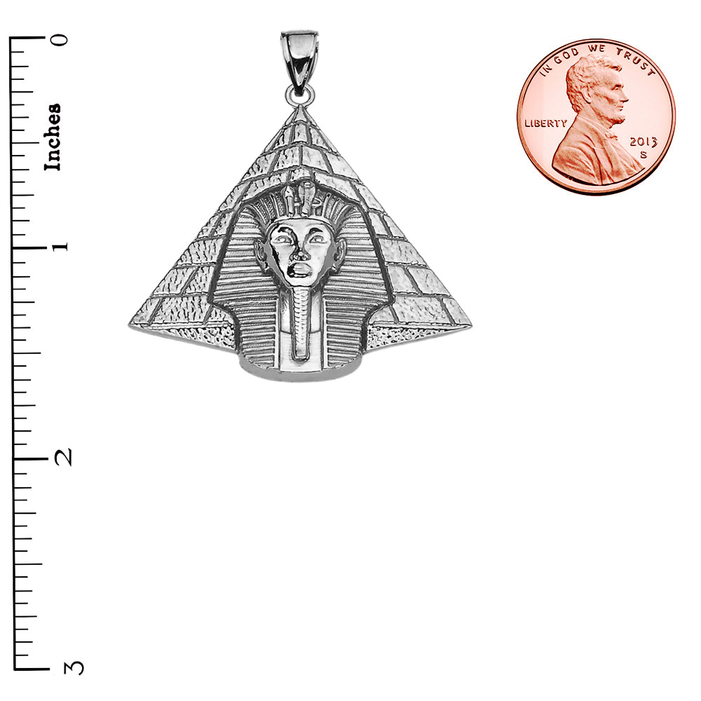 Antique Vintage Style Sterling Silver Egyptian Pyramid King Tut (Tutankhamun) Pendant Necklace, view 3