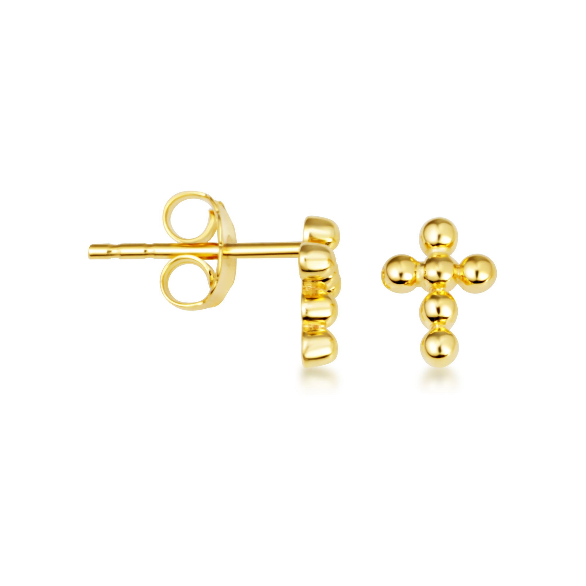 Beaded Cross Earrings in 14K Gold