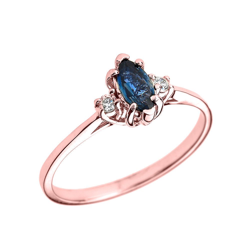 Beautiful Gold Diamond and Sapphire Proposal and Birthstone Ring, view 5
