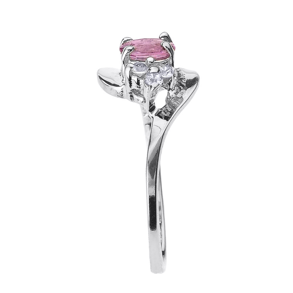 Beautiful White Gold Diamond and Pink Sapphire Proposal and Birthstone Ring, view 2
