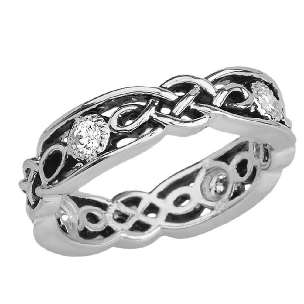 Black and Sterling Silver Vintage Celtic Wedding Band