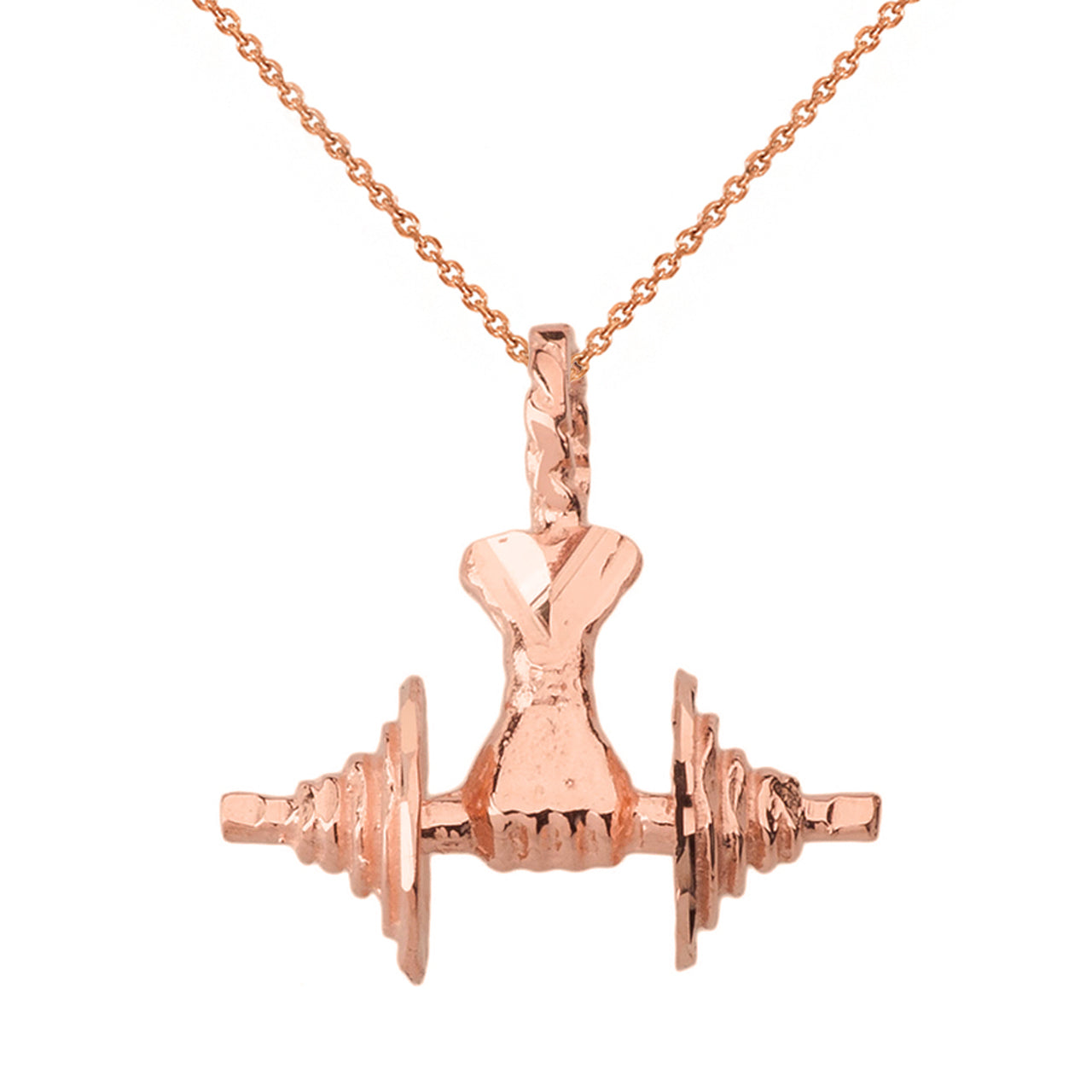 Bodybuilding Lifting Barbell 3D Pendant Necklace in Solid Gold, view 4