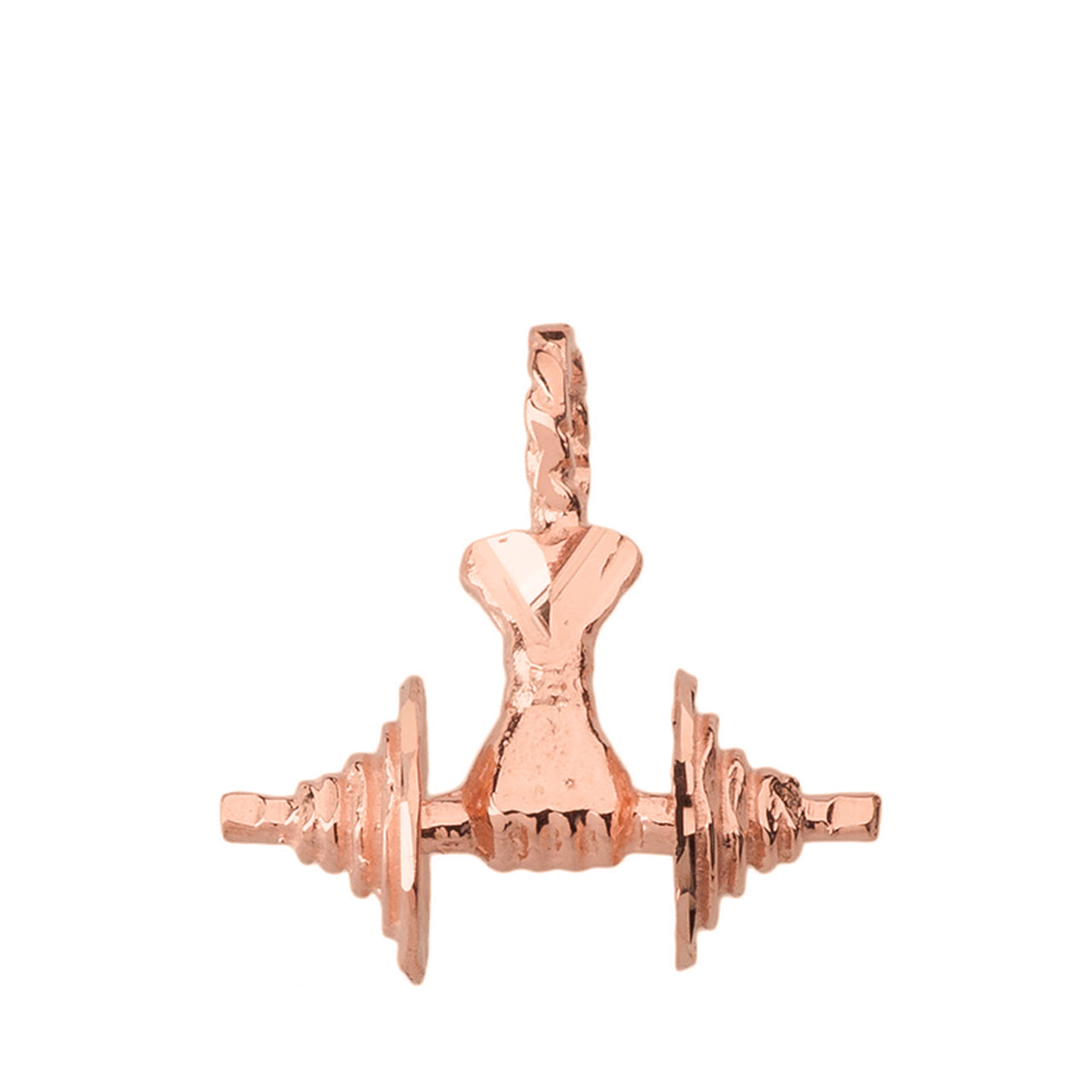 Bodybuilding Lifting Barbell 3D Pendant Necklace in Solid Gold, view 5