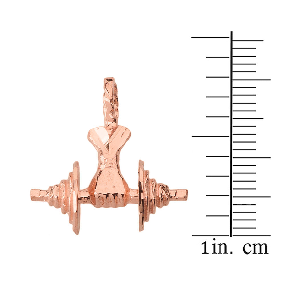 Bodybuilding Lifting Barbell 3D Pendant Necklace in Solid Gold, view 6