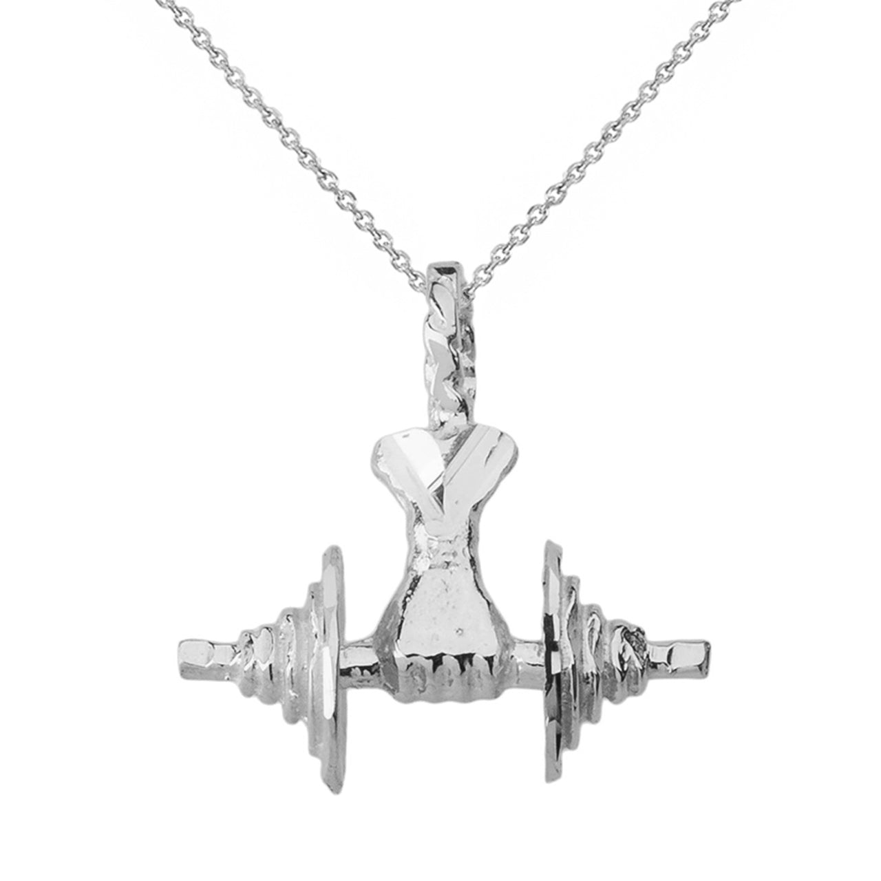 Bodybuilding Lifting Barbell 3D Pendant Necklace in Solid Gold, view 7