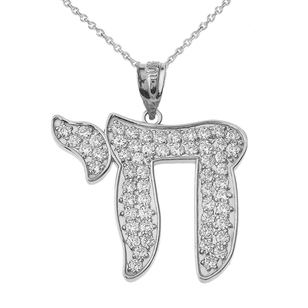 Bold Chic Chai Pendant Necklace in Sterling Silver (1.1")