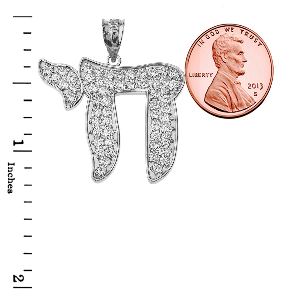 Bold Chic Chai Pendant Necklace in Sterling Silver (1.1"), view 3