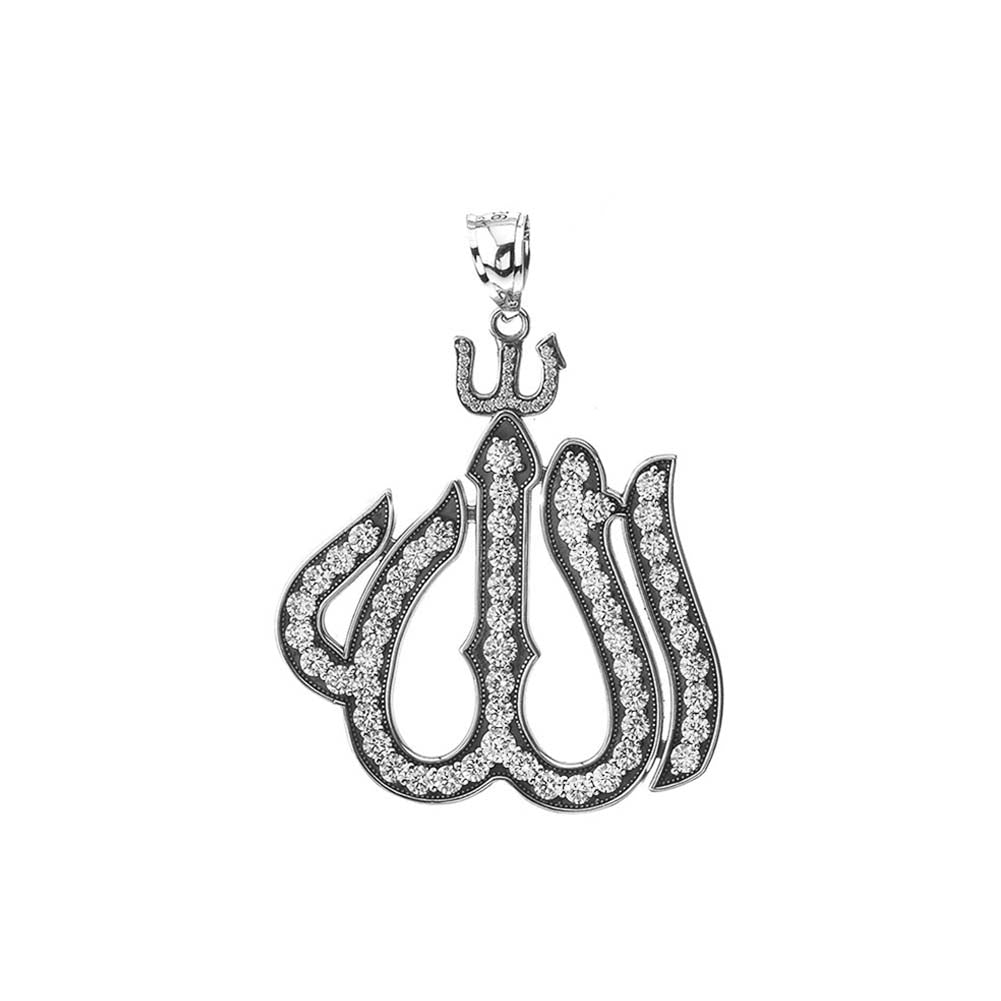 Bold Large Allah Pendant Necklace with Oxidized Rope Chain in Sterling Silver, view 2