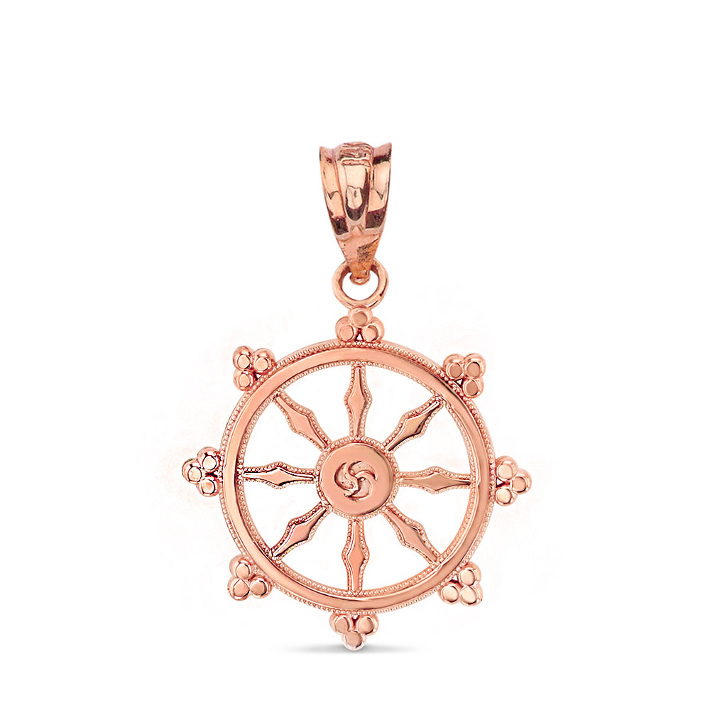 Buddhism Dharmachakra Dharma Wheel Pendant Necklace in Solid Gold, view 5