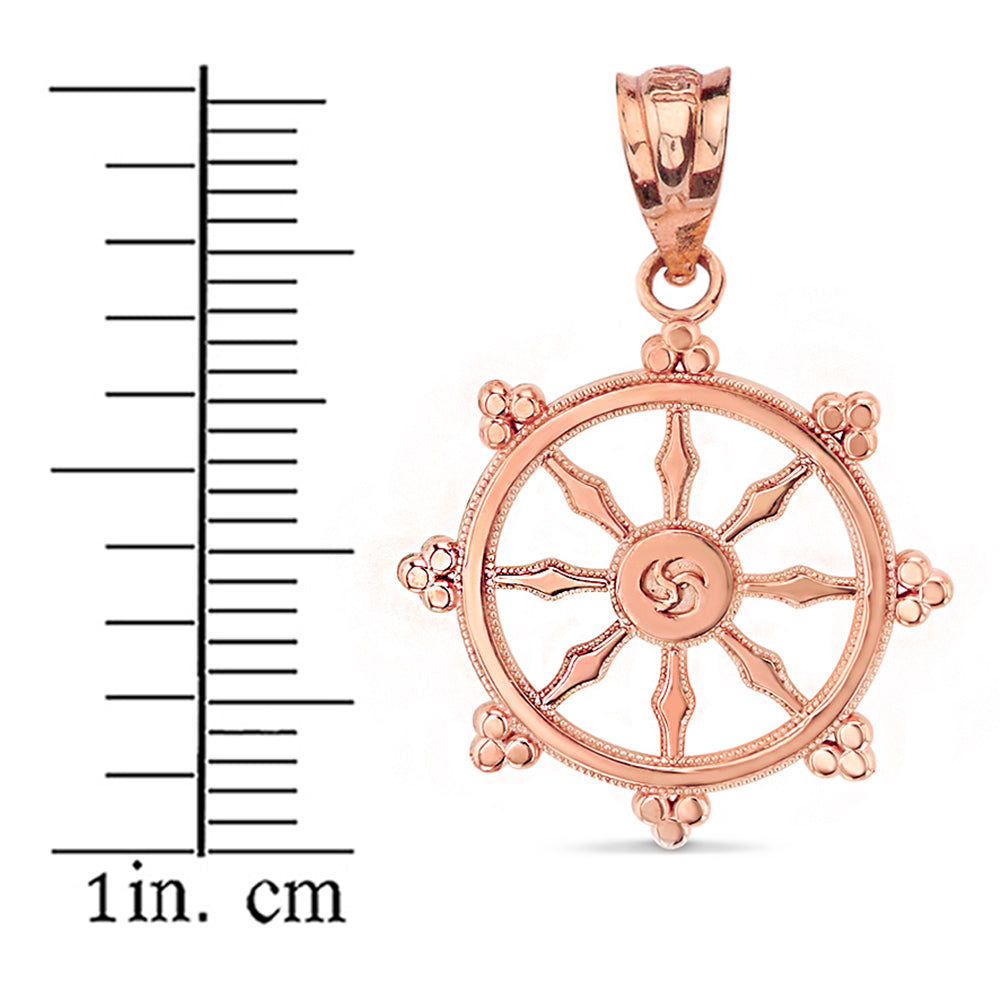 Buddhism Dharmachakra Dharma Wheel Pendant Necklace in Solid Gold, view 6