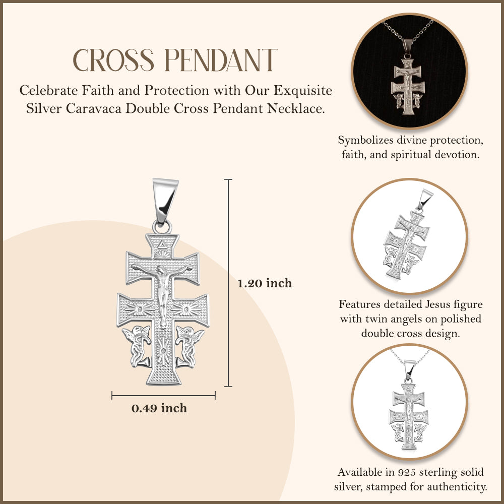 Caravaca Double Cross With Angels Crucifix Pendant in Sterling Silver, view 3