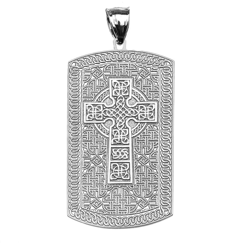 Celtic Cross Trinity Knot Sterling Silver Engravable Dog Tag Pendant Necklace, view 2