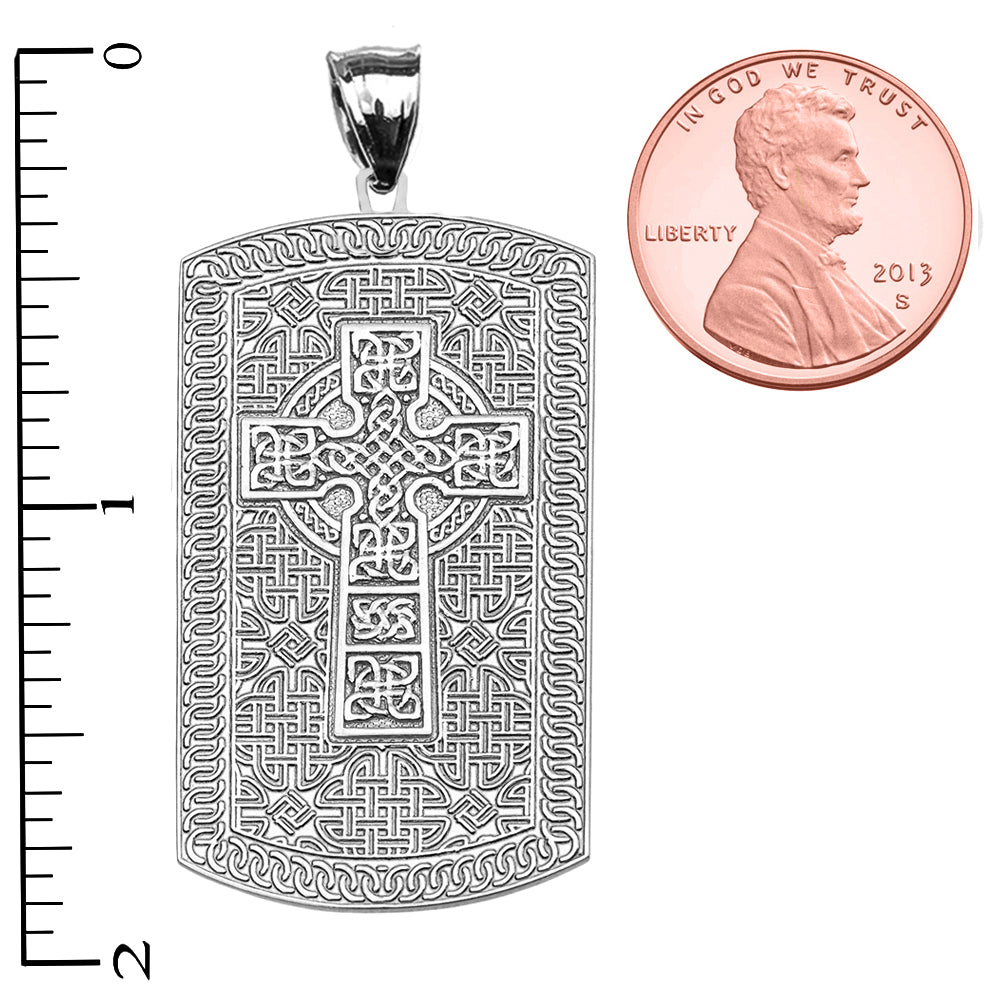 Celtic Cross Trinity Knot Sterling Silver Engravable Dog Tag Pendant Necklace, view 4
