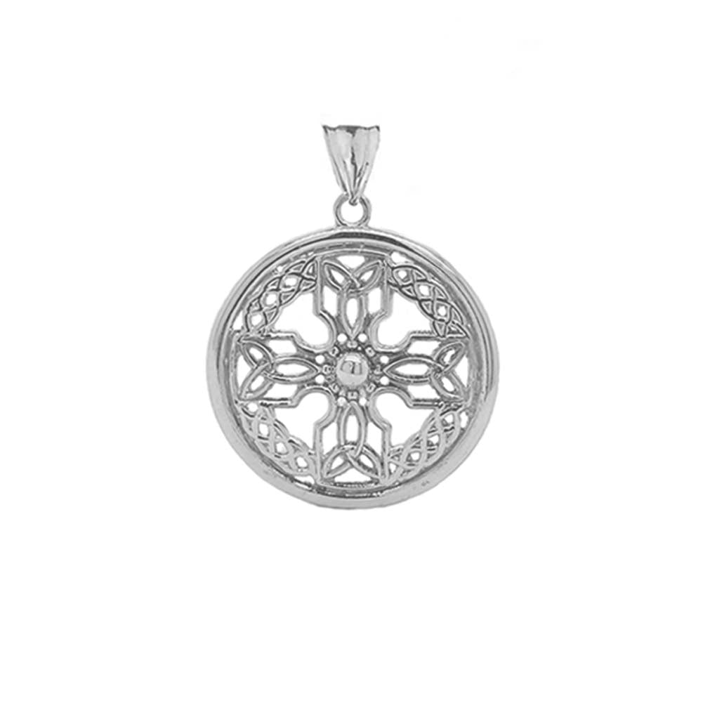 Celtic Knot Cross Shield Pendant Necklace in Sterling Silver (Large), view 2