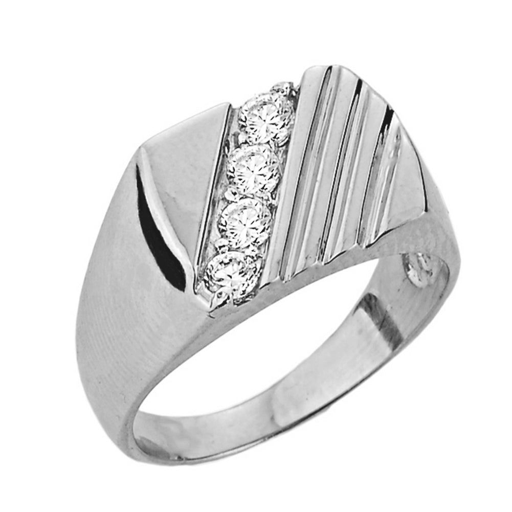 Channel Set Diamond Men's Ring in White Gold