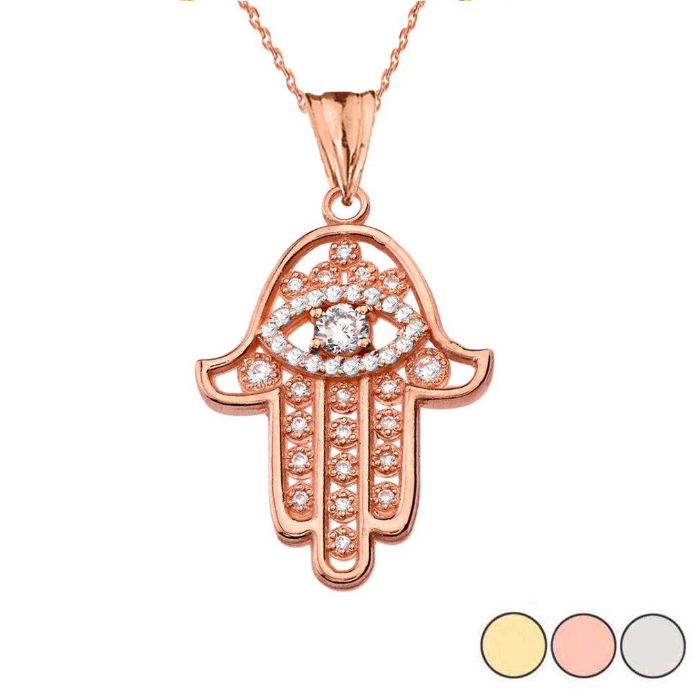 Chic Hamsa Evil Eye Pendant Necklace in Gold, view 4