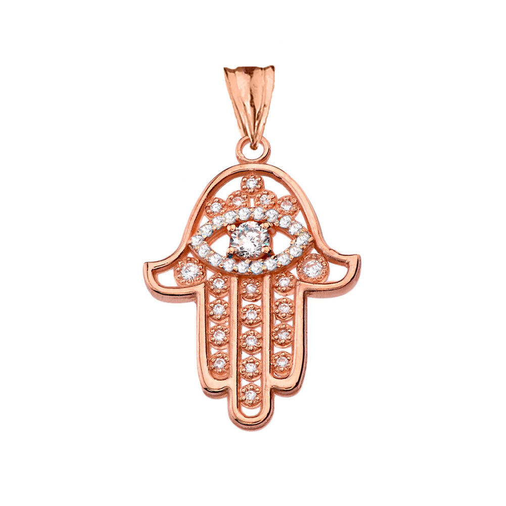 Chic Hamsa Evil Eye Pendant Necklace in Gold, view 5