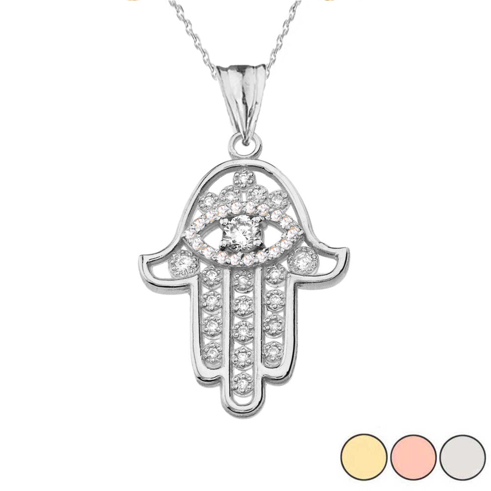 Chic Hamsa Evil Eye Pendant Necklace in Gold, view 7