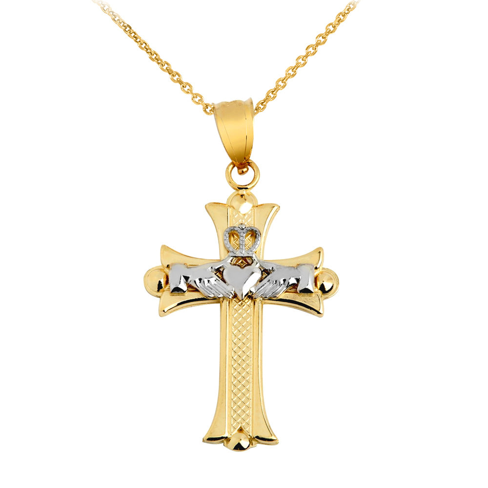 Claddagh Cross Two-Tone Gold Pendant Necklace