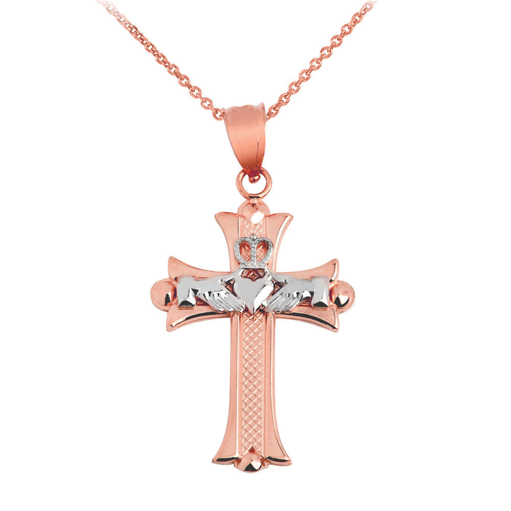 Claddagh Cross Two-Tone Gold Pendant Necklace, view 2