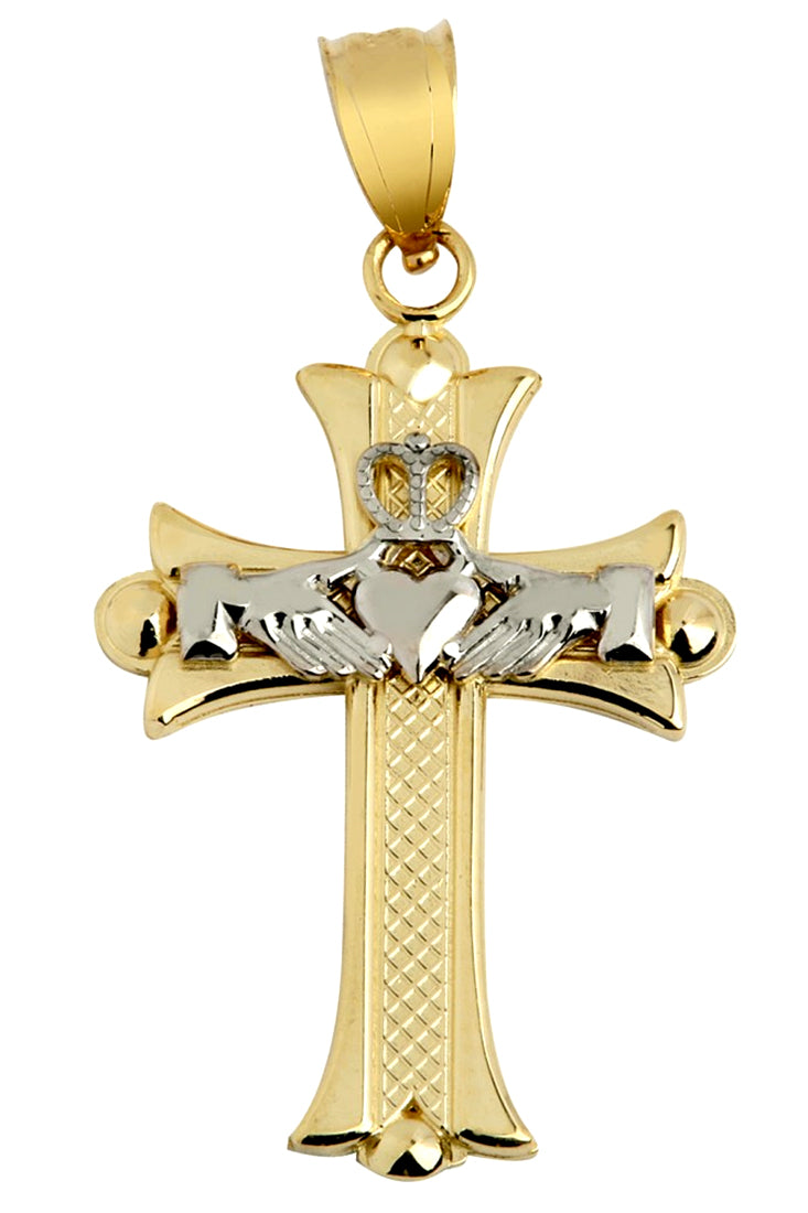 Claddagh Cross Two-Tone Gold Pendant Necklace, view 4