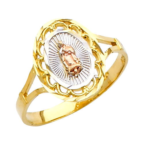 Classic "Our Lady of Guadalupe/Nuestra Señora de Guadalupe" Tri-Color Gold Ring