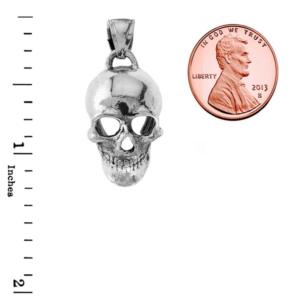 Classic Skull Pendant Necklace in Sterling Silver, view 3