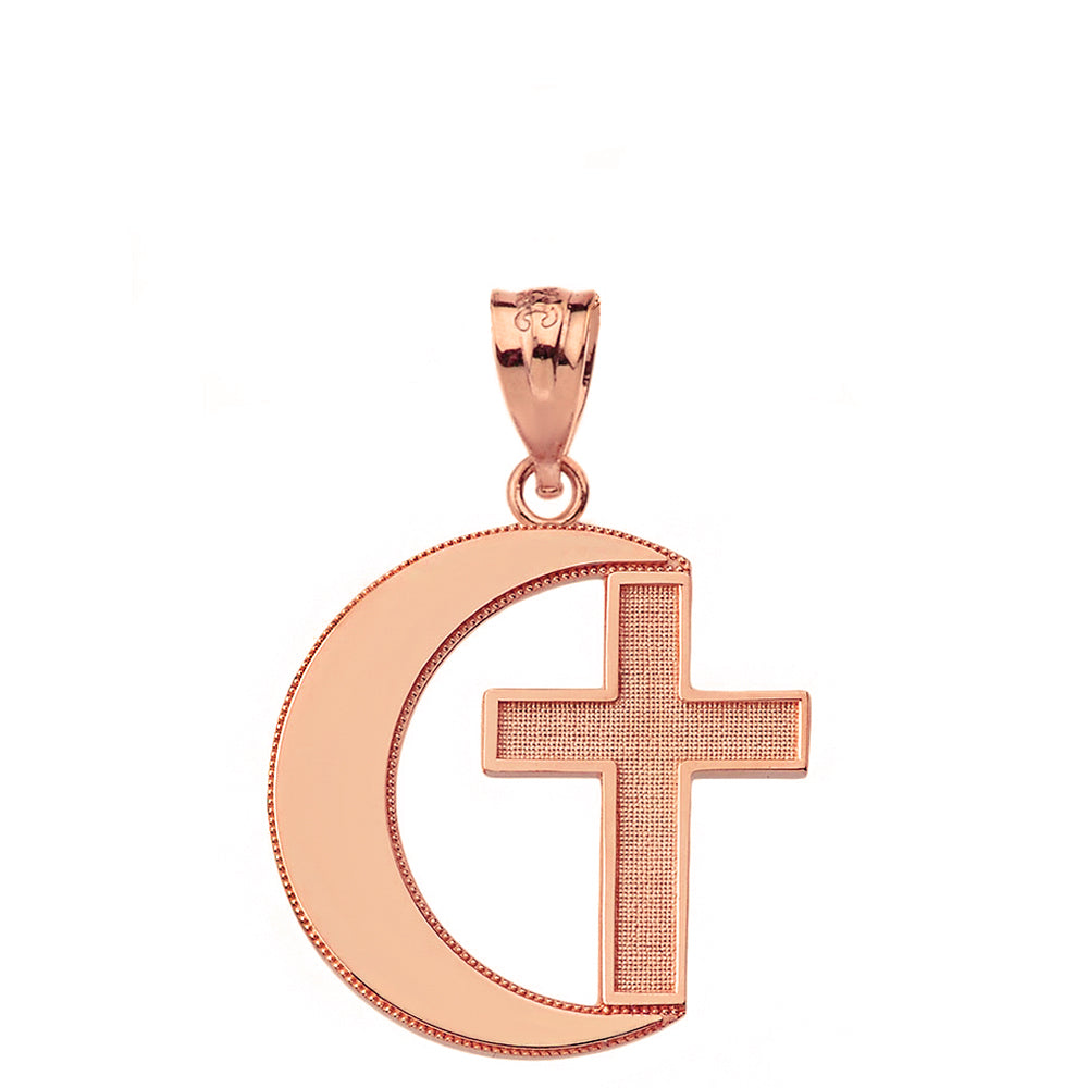 Crescent Moon and Cross Pendant Necklace in Gold, view 5