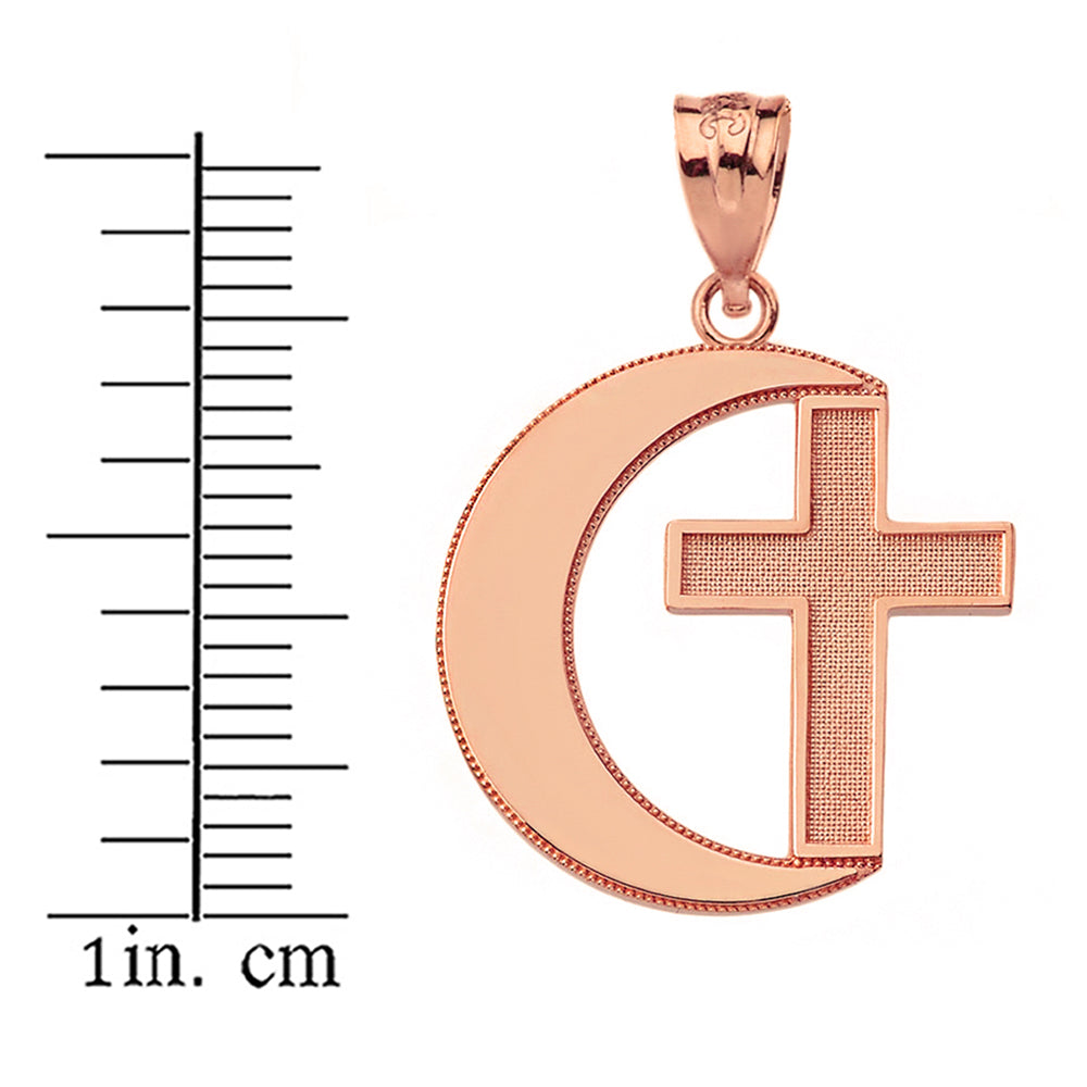 Crescent Moon and Cross Pendant Necklace in Gold, view 6