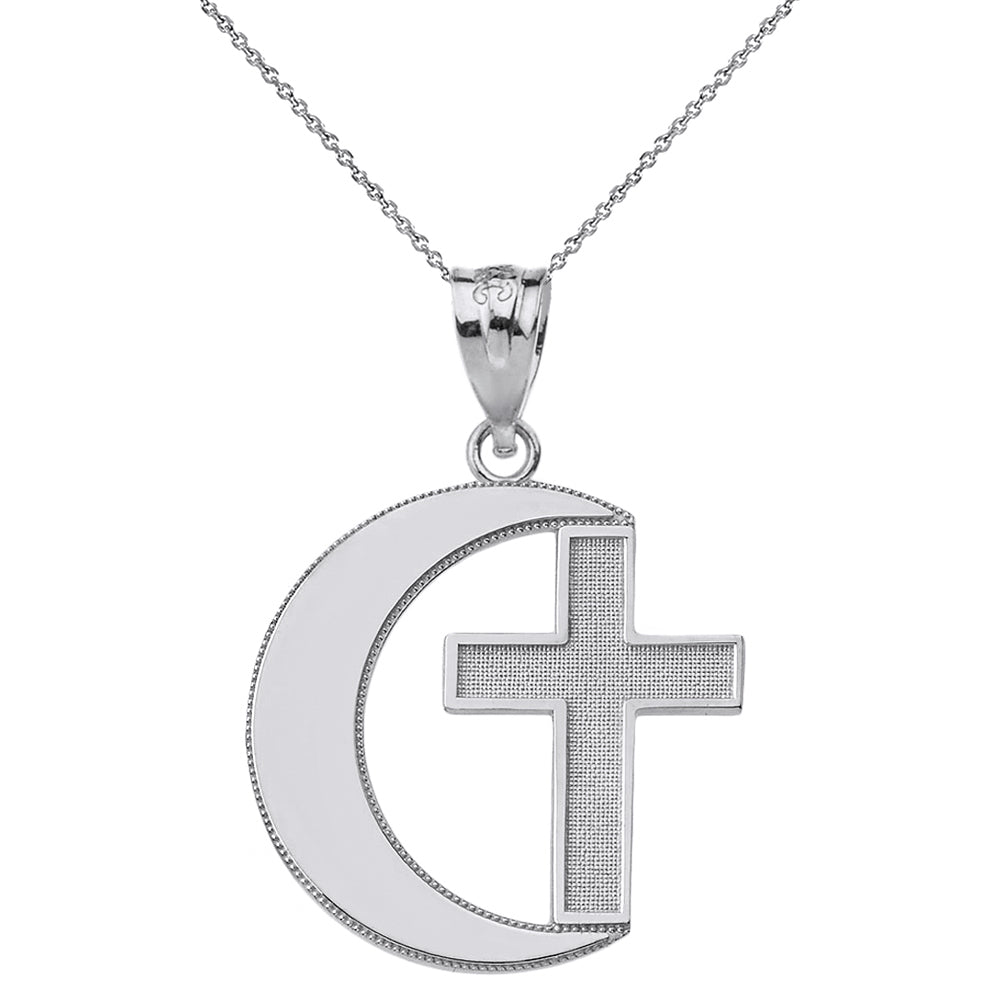 Crescent Moon and Cross Pendant Necklace in Gold, view 7