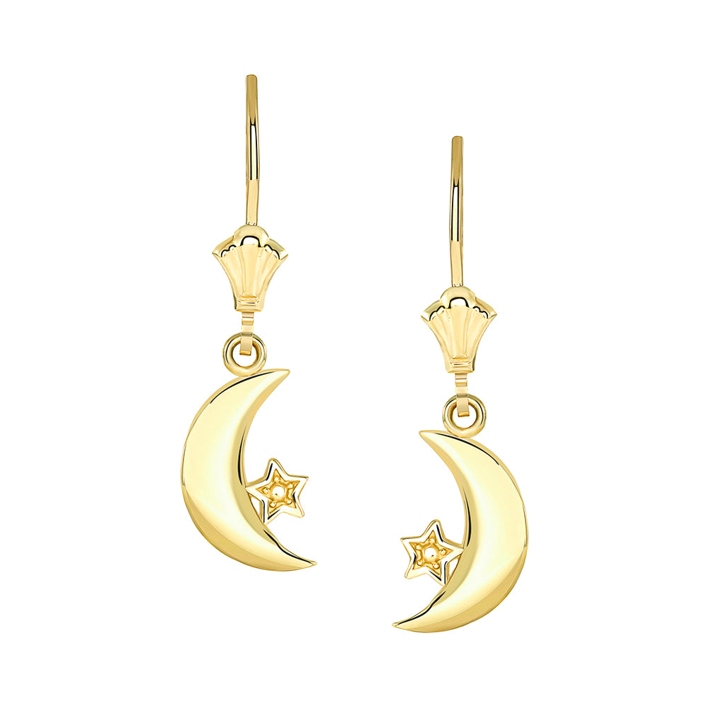 Crescent Moon and Star Leverback Earrings