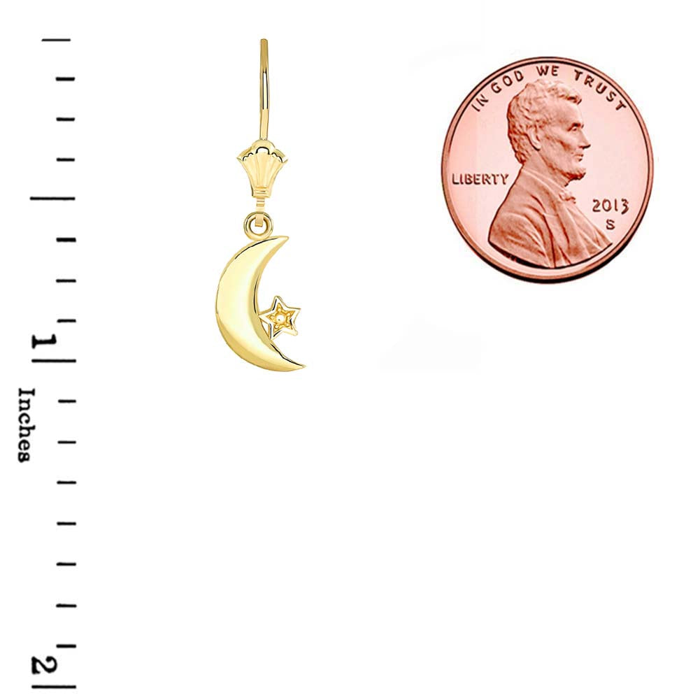 Crescent Moon and Star Leverback Earrings, view 2