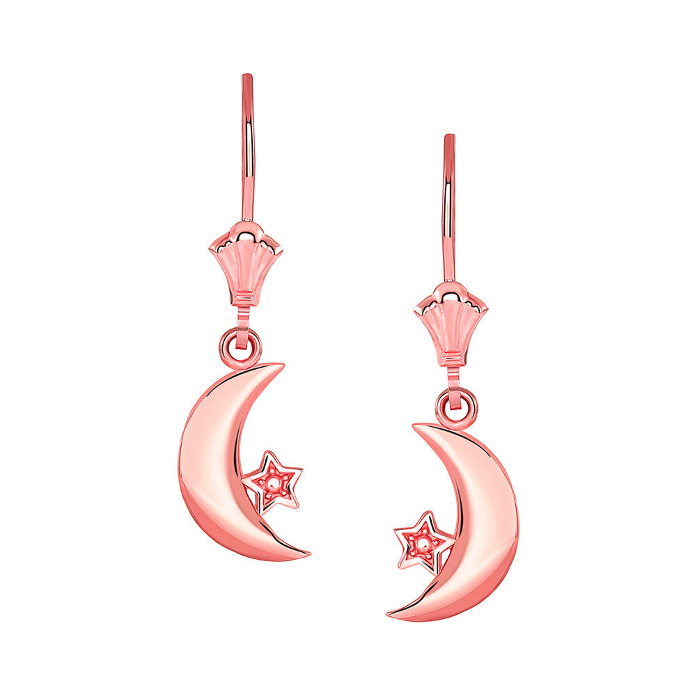 Crescent Moon and Star Leverback Earrings, view 3