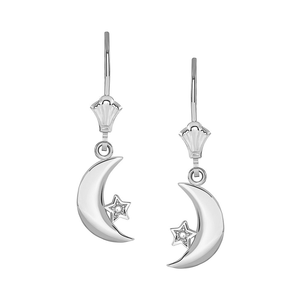 Crescent Moon and Star Leverback Earrings, view 4