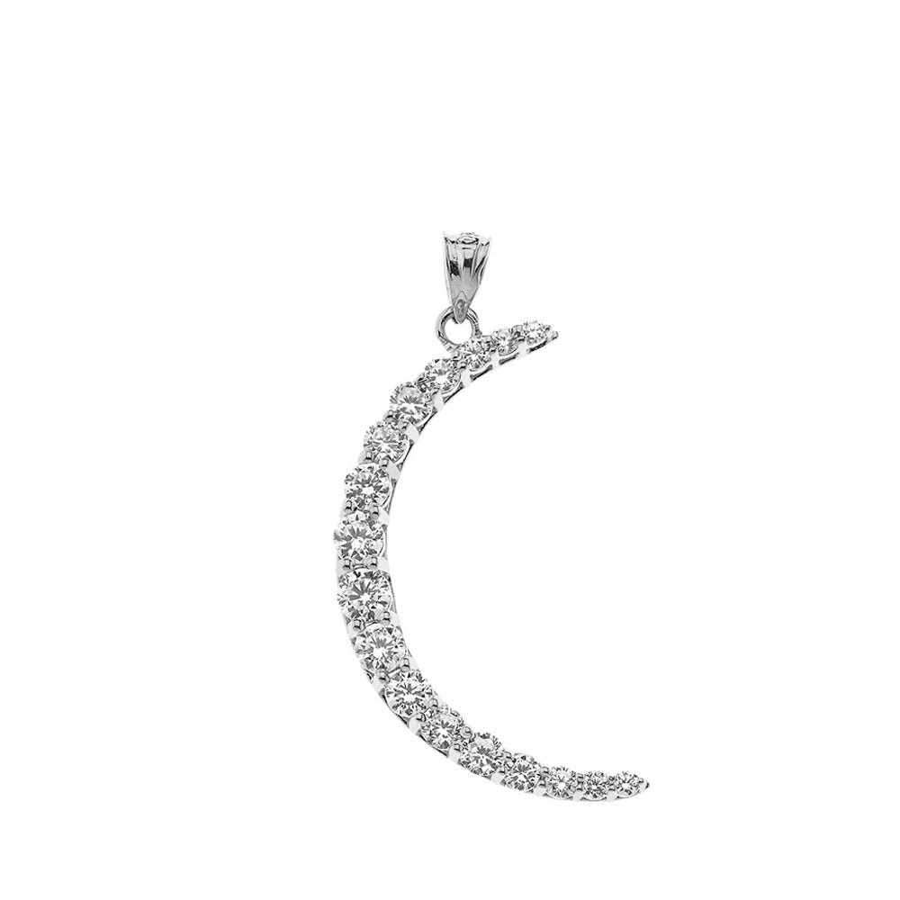 Crescent Moon With CZ Pendant Necklace in Sterling Silver, view 2
