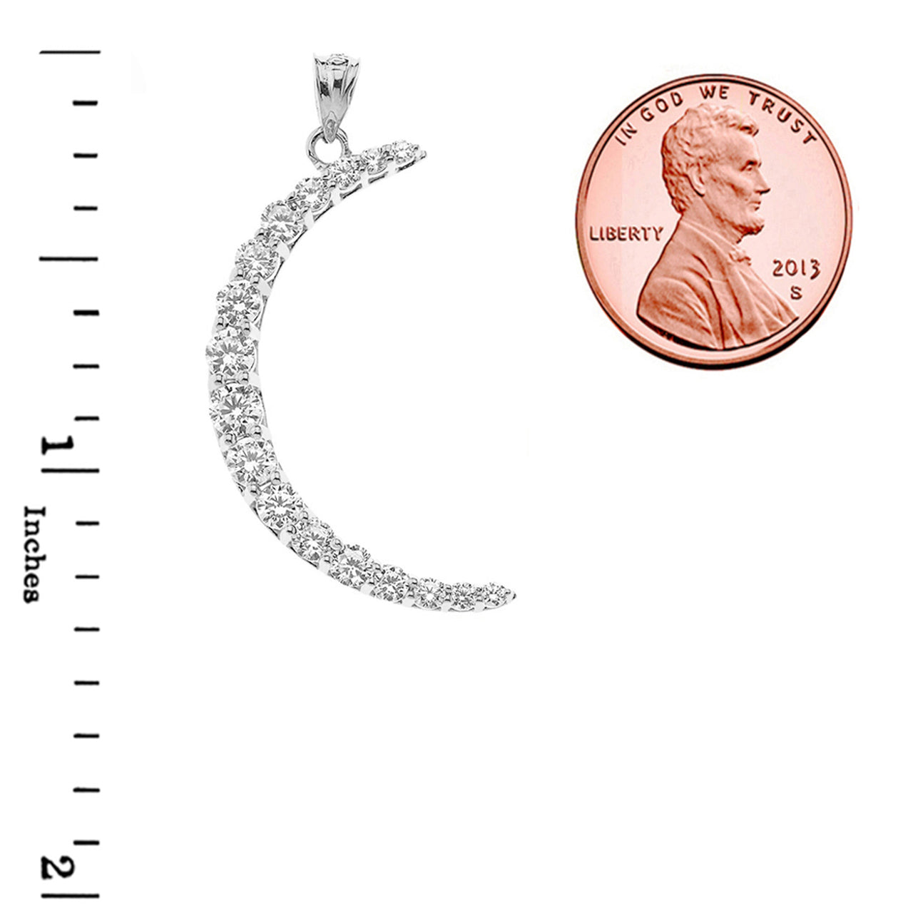 Crescent Moon With CZ Pendant Necklace in Sterling Silver, view 3